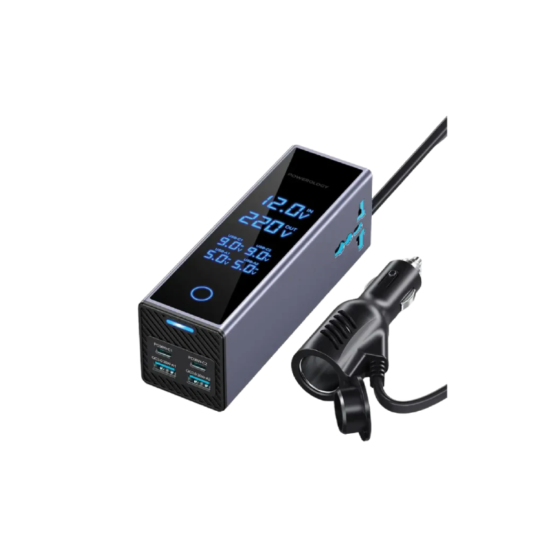 Powerology 2×AC Socket Car Power Inverter - Gray