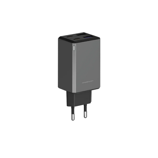 Powerology 65W GaN Multi-Port Travel Adapter - Grey