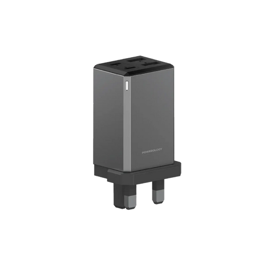 Powerology 65W GaN UK Plug Travel Adapter - Grey
