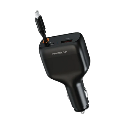 Powerology Cyber 81W USB-C Retractable Car Charger - Black