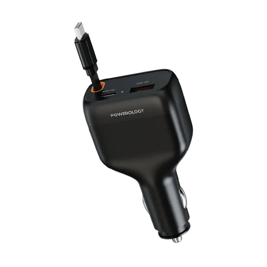 Powerology Cyber 81W USB-C Retractable Car Charger - Black
