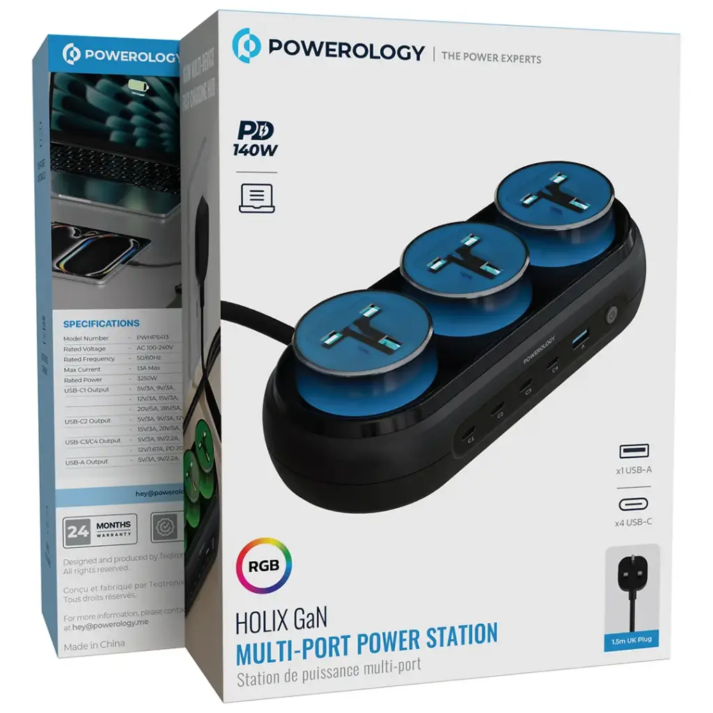 Powerology Holix Gan Multi-Port Power Station - Grey