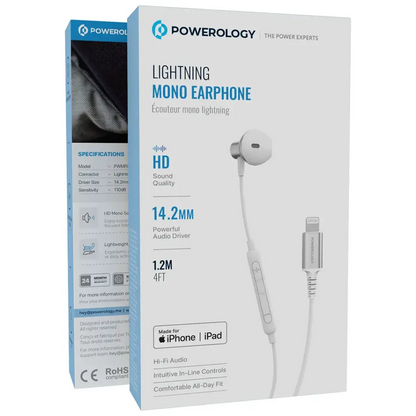 Powerology Lightning Mono Earphone for iPhone and iPad - White