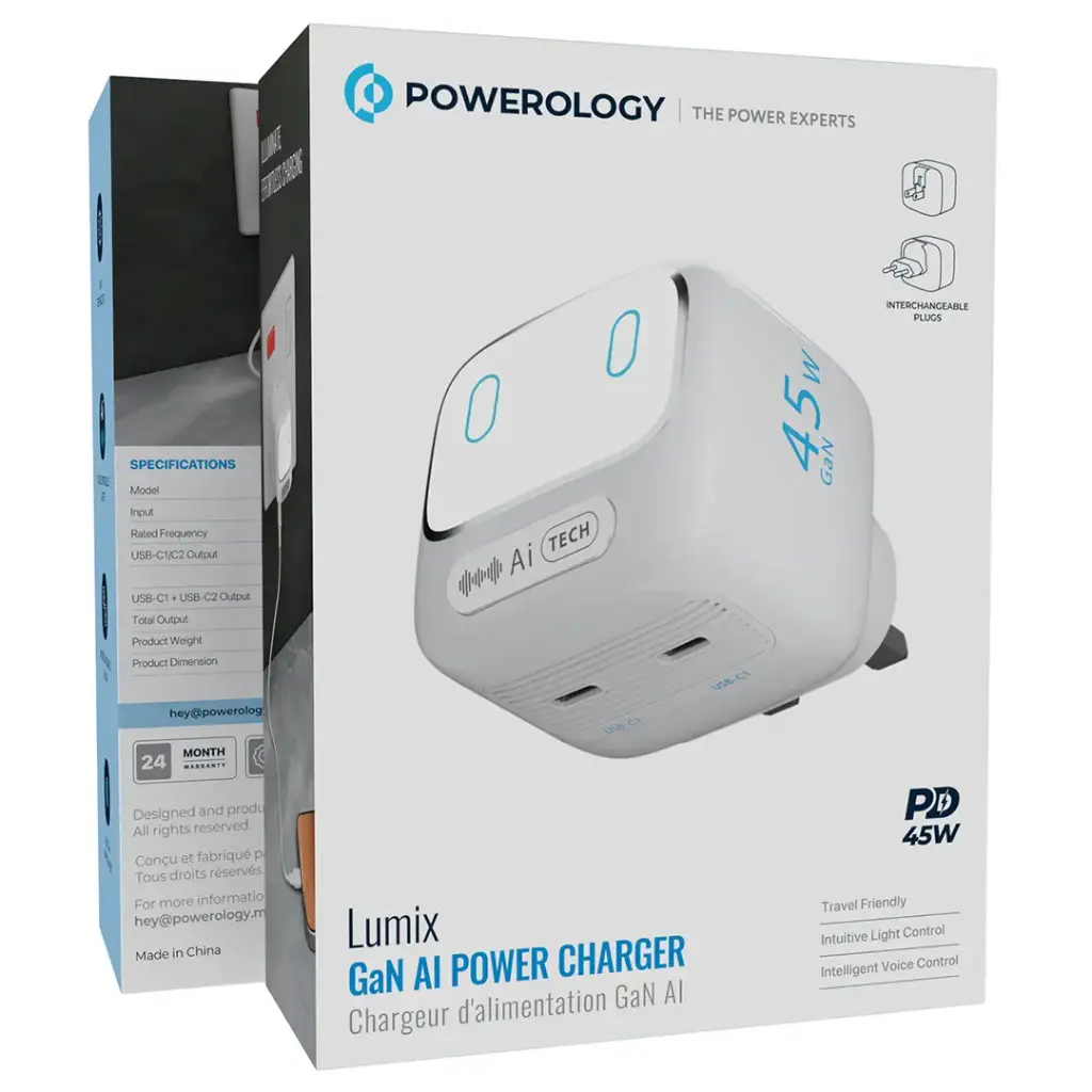 Powerology Lumix GaN AI Power Charger - White