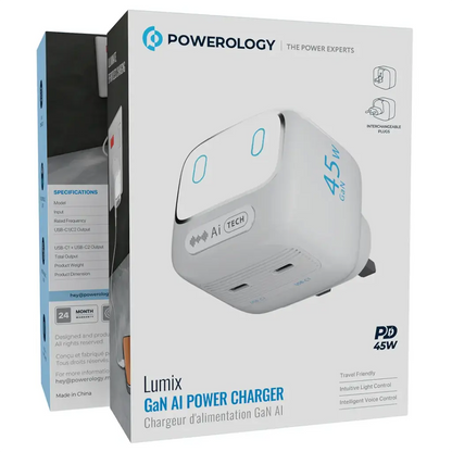 Powerology Lumix GaN AI Power Charger - White