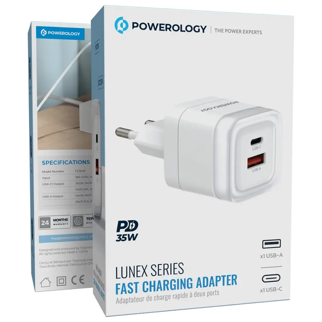 Powerology Lunex Series Fast Charging Adapter PD 35W - White