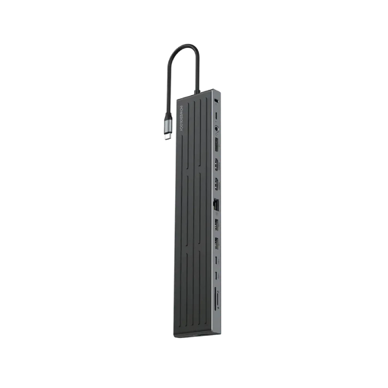 Powerology Nexis 13-in-1 Multi-Display USB-C Hub & Laptop Stand - Black