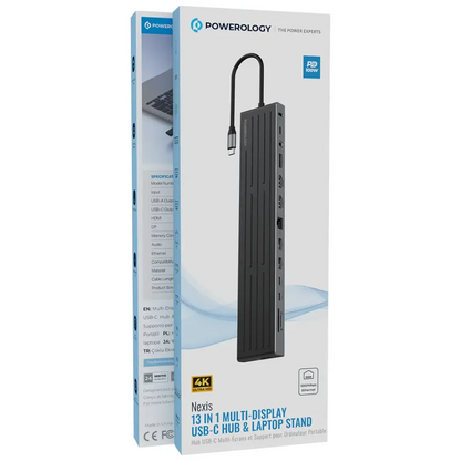 Powerology Nexis 13-in-1 Multi-Display USB-C Hub & Laptop Stand - Black