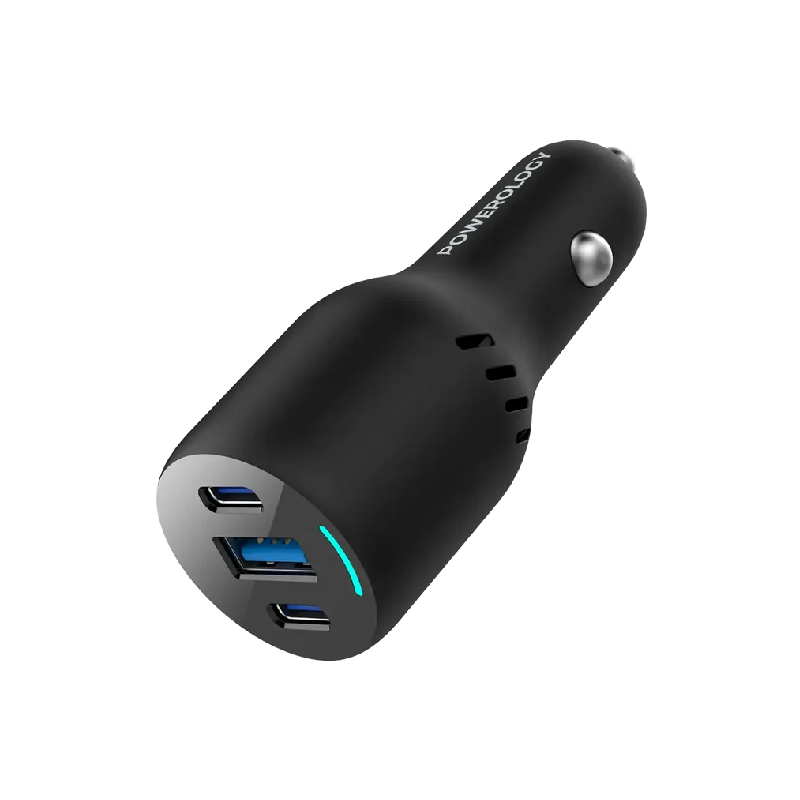 شاحن سيارة باورولوجي PD65W + PD20W + QC18W ثلاثي المنافذ LED - أسود