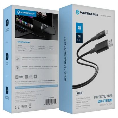 Powerology Power Sync Flex 4K USB-C to HDMI 2m Cable - Gray