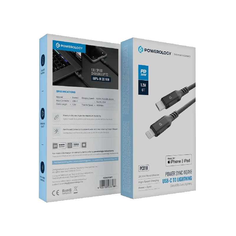 Powerology Power Sync Weave USB-C to Lightning PD 30W