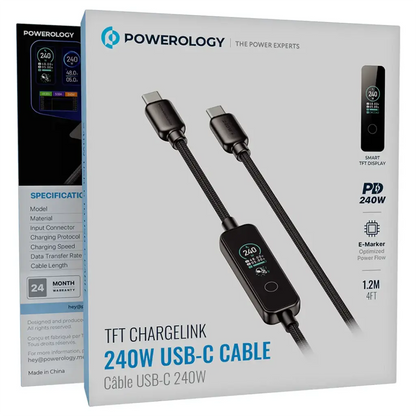 كابل باورولوجي TFT شحن سريع 240 واط USB-C - أسود