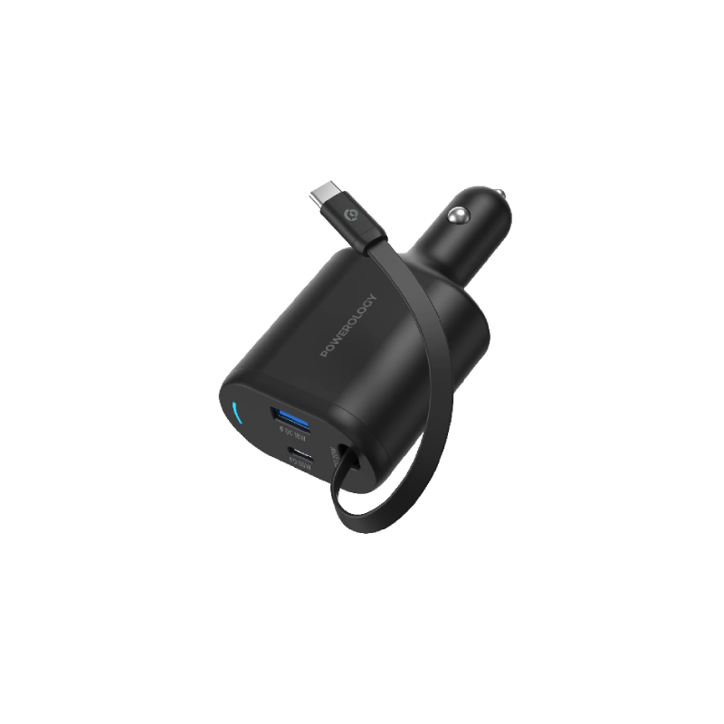 Powerology Type-C Retractable Car Charger 115W - Black