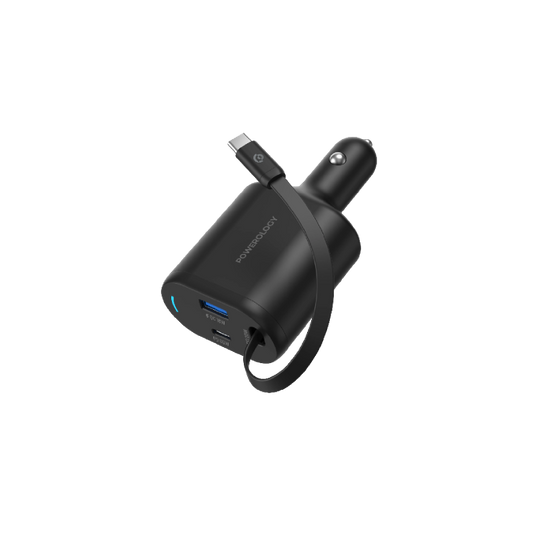 Powerology Type-C Retractable Car Charger 115W - Black