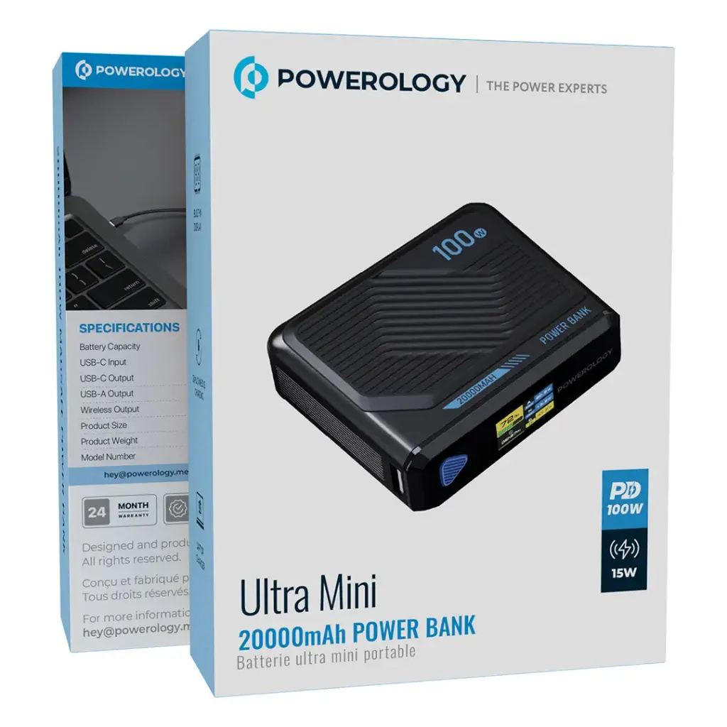 Powerology Ultra Mini 20000mAh Power Bank - Black