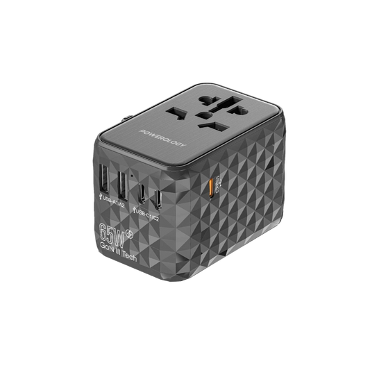 Powerology Universal Multi-Port Travel Adapter PD 65W ( 3X Type-C / 2X USB-A Ports )