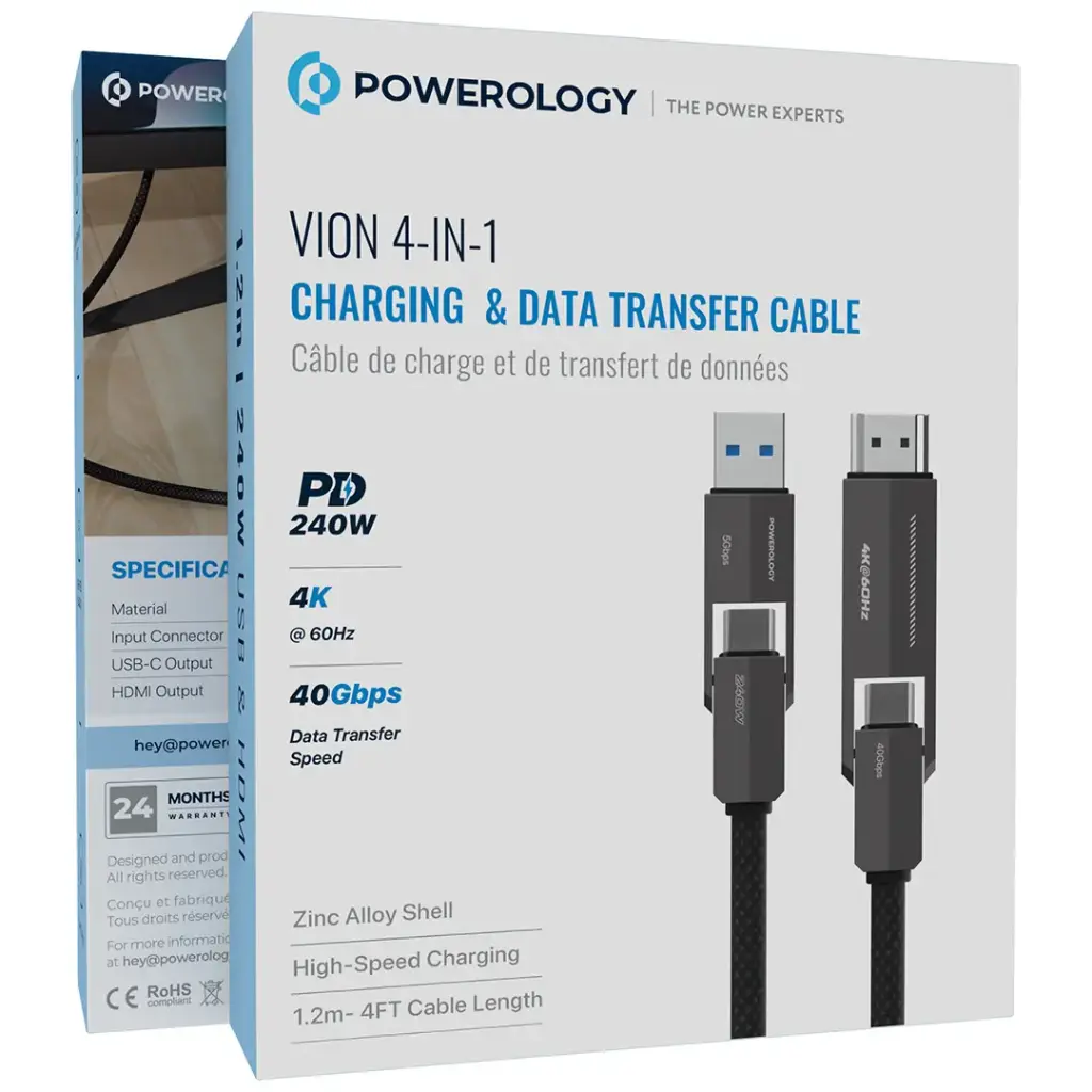 Powerology Vion 4-In-1 Charging & Data Transfer Cable - Black