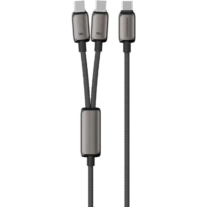 Powerology Zinco Series 2-In-1 Dual USB-C Cable - Dark Gray