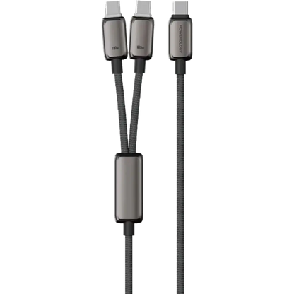 Powerology Zinco Series 2-In-1 Dual USB-C Cable - Dark Gray