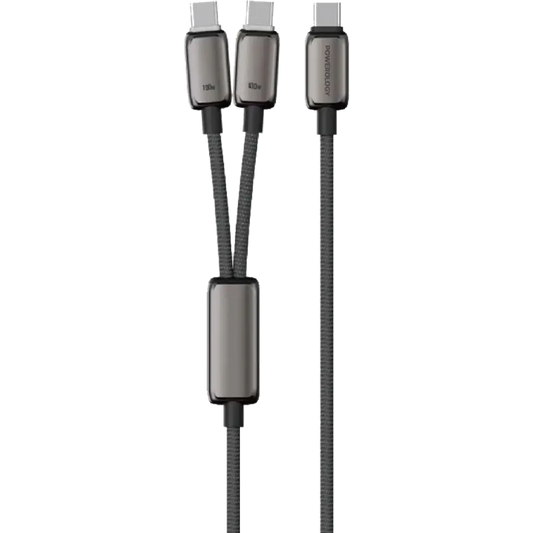 Powerology Zinco Series 2-In-1 Dual USB-C Cable - Dark Gray