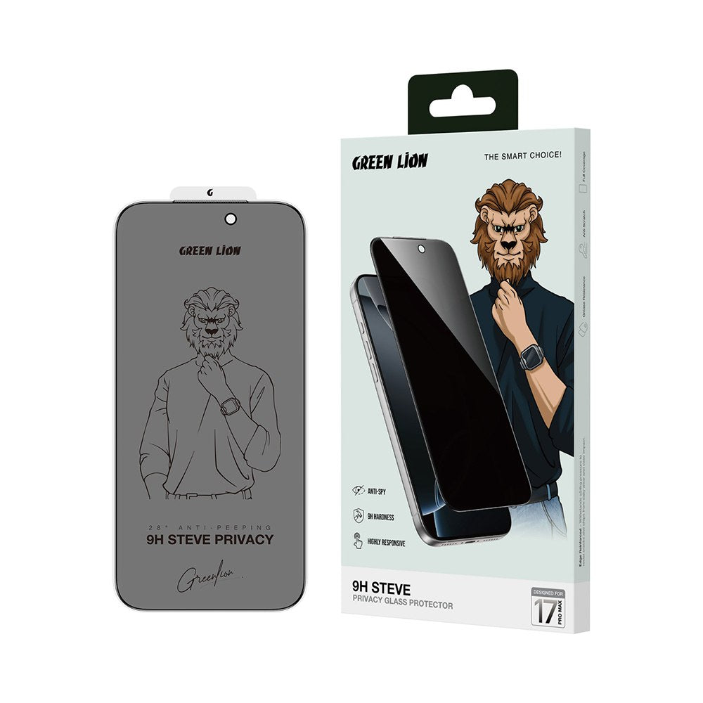 Green Lion 9H Steve Privacy Glass Protector For Iphone 17 & 16 Pro